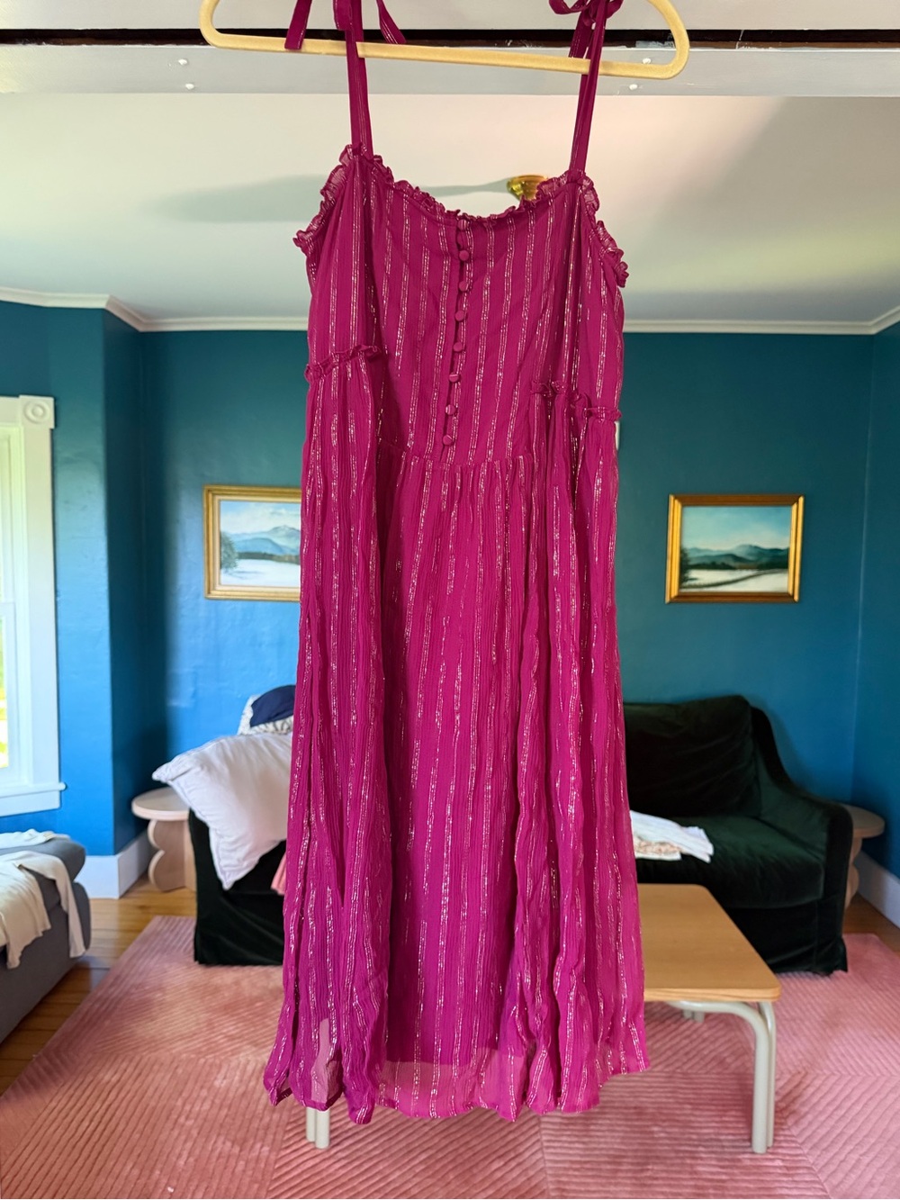 Sezane burgundy wine/gold shimmer Sundress size 36